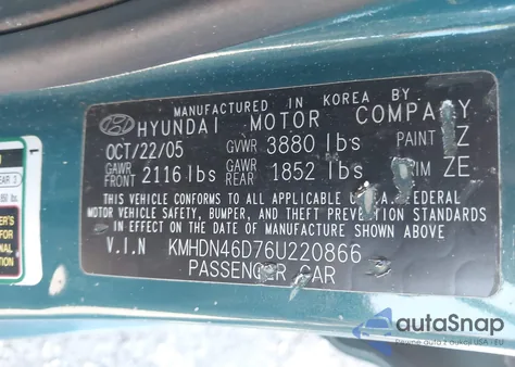 2006 Hyundai Elantra Gls/Limited from USA, damaged, VIN KMHDN46D76U220866